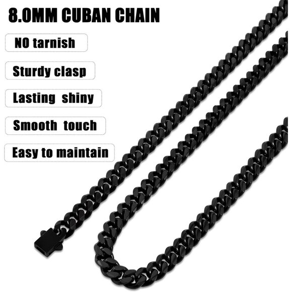 Fiusem e.8mm width-black 20 inches 3.5mm Cuban Link Chains for Men, - Picture 7 of 9